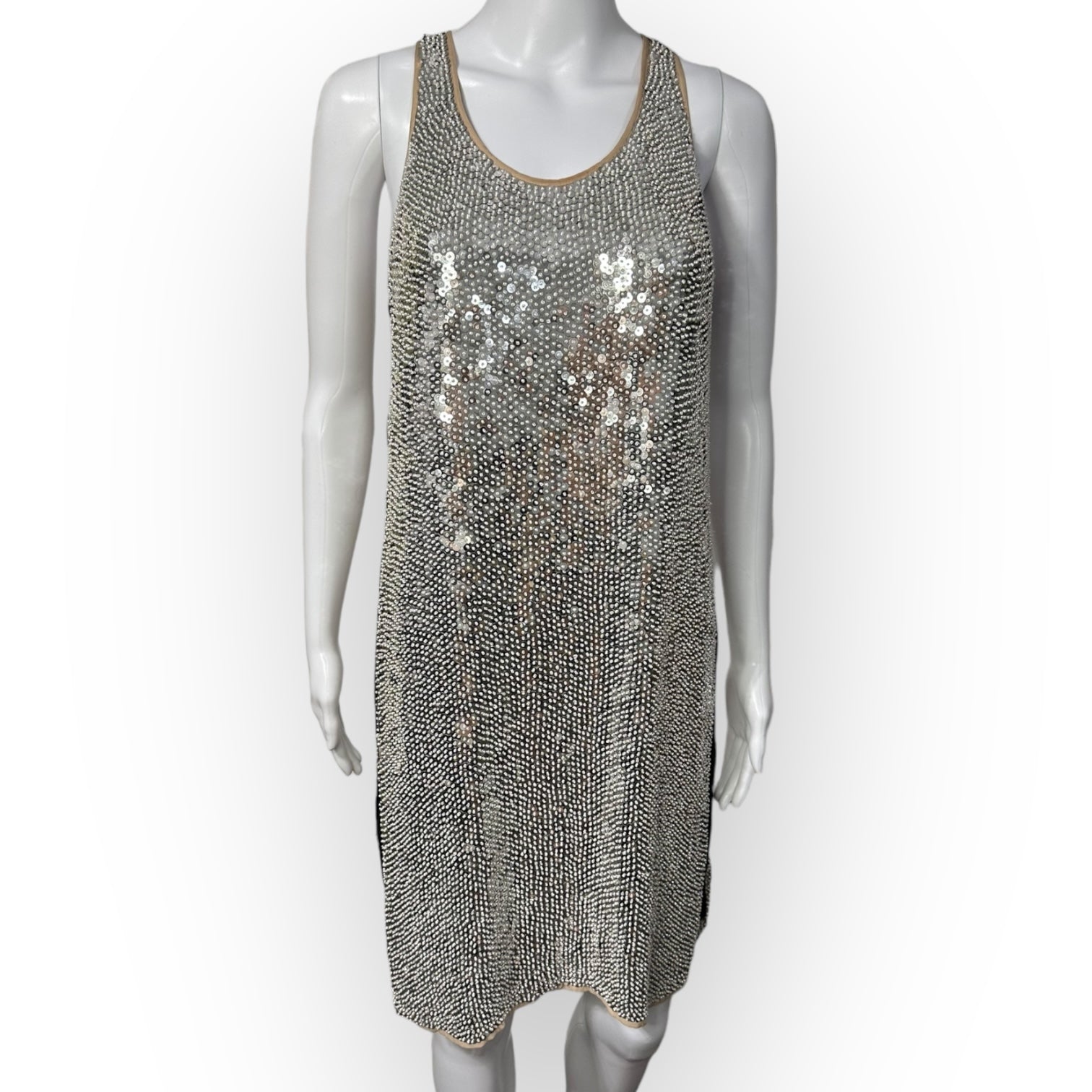 haute hippie silver sequin dress Haute Hippie Graphite Sheer Long Sleeve Silk Sequin Dress Size XS